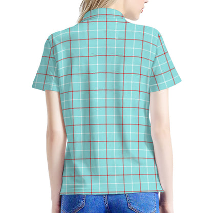 Blue White And Red Tattersall Print Women's Polo Shirt