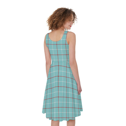 Blue White And Red Tattersall Print Women's Sleeveless Dress
