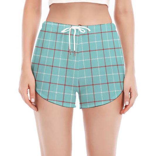 Blue White And Red Tattersall Print Women's Split Running Shorts