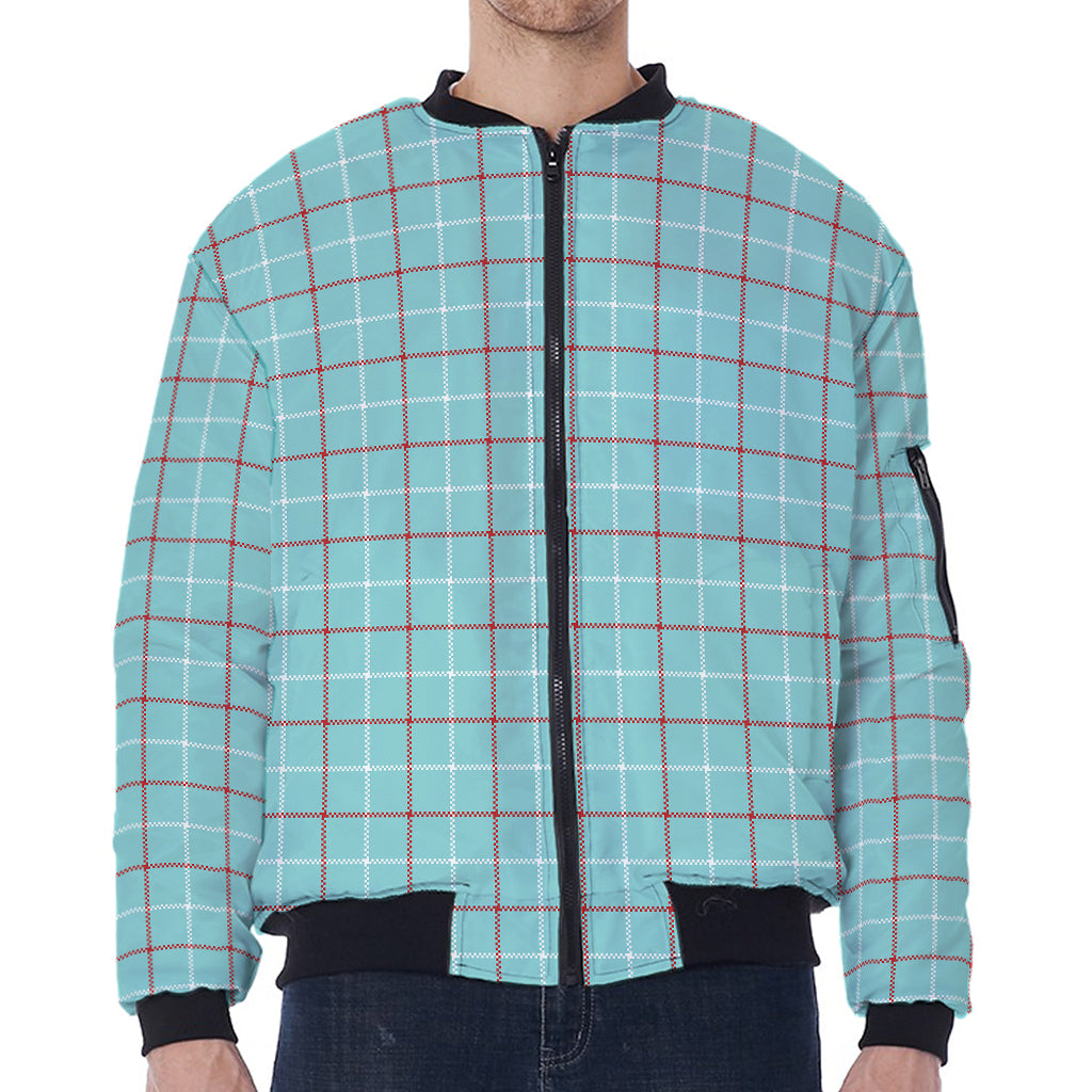 Blue White And Red Tattersall Print Zip Sleeve Bomber Jacket