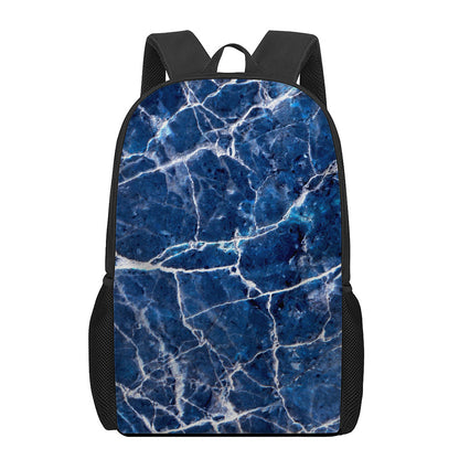 Blue White Marble Print 17 Inch Backpack