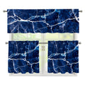 Blue White Marble Print 3 Piece Kitchen Curtains