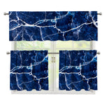 Blue White Marble Print 3 Piece Kitchen Curtains