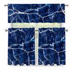 Blue White Marble Print 3 Piece Kitchen Curtains