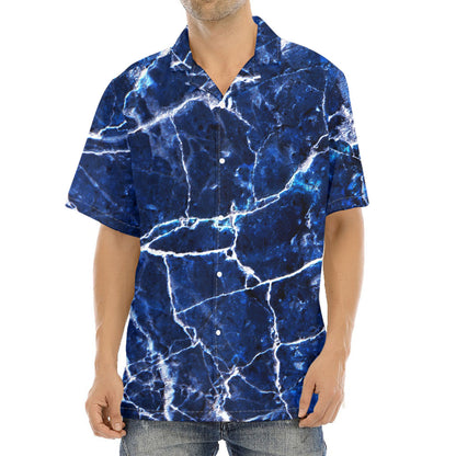 Blue White Marble Print Aloha Shirt