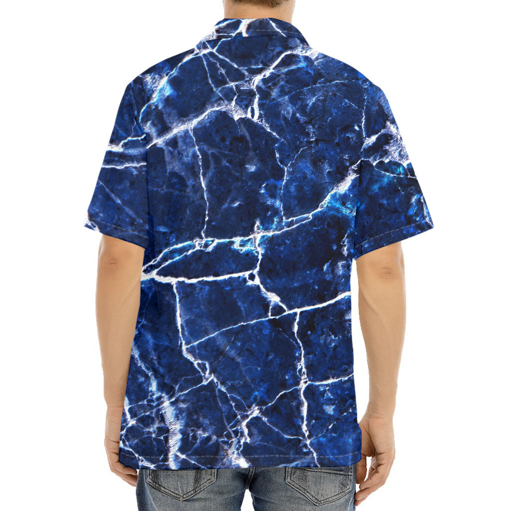Blue White Marble Print Aloha Shirt