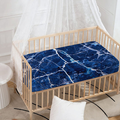 Blue White Marble Print Baby Crib Sheet