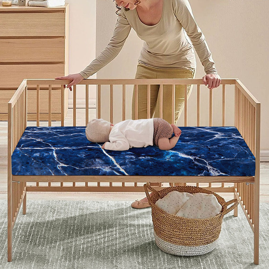 Blue White Marble Print Baby Crib Sheet
