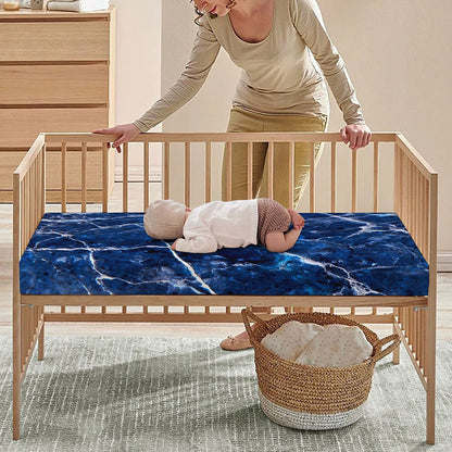 Blue White Marble Print Baby Crib Sheet