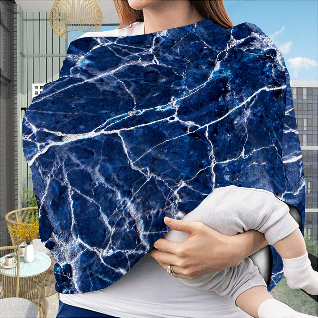 Blue White Marble Print Baby Seat Cover