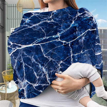 Blue White Marble Print Baby Seat Cover