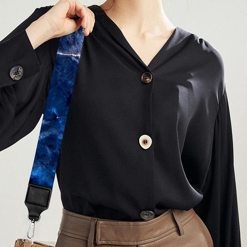 Blue White Marble Print Bag Strap