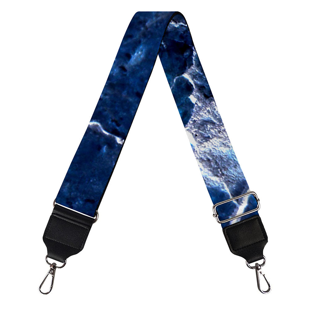 Blue White Marble Print Bag Strap