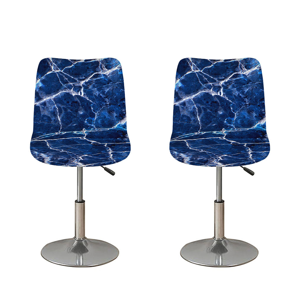 Blue White Marble Print Bar Stool Covers