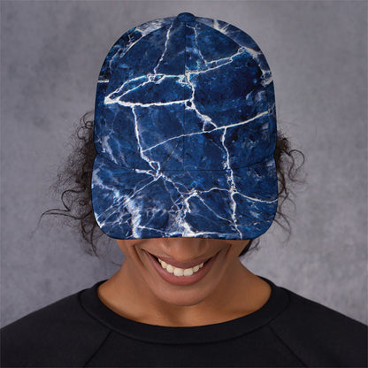 Blue White Marble Print Baseball Cap