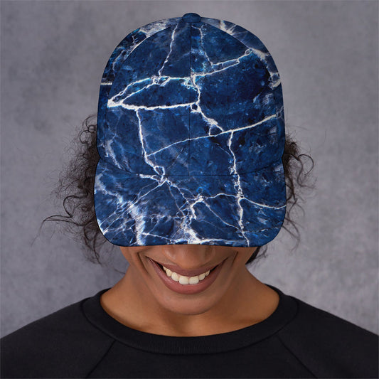 Blue White Marble Print Baseball Cap
