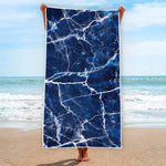Blue White Marble Print Beach Towel