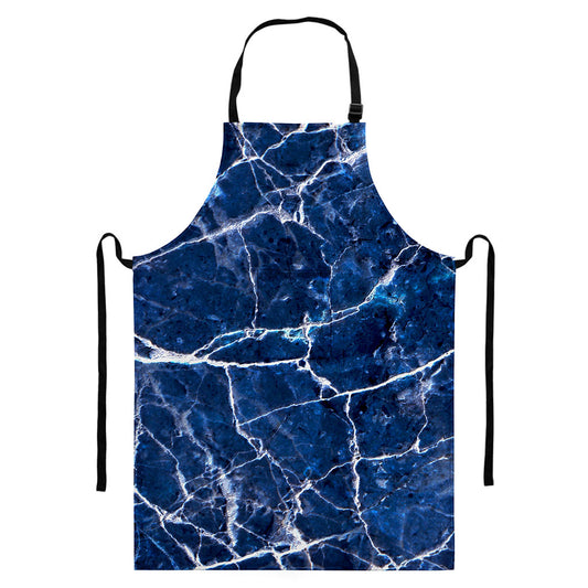 Blue White Marble Print Bib Apron With Pocket