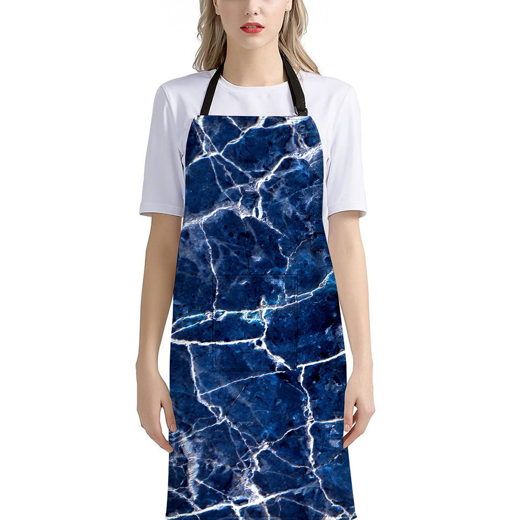 Blue White Marble Print Bib Apron With Pocket