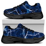 Blue White Marble Print Black Chunky Shoes