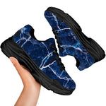 Blue White Marble Print Black Chunky Shoes