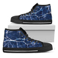 Blue White Marble Print Black High Top Sneakers