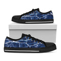Blue White Marble Print Black Low Top Sneakers