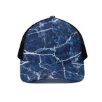 Blue White Marble Print Black Mesh Trucker Cap