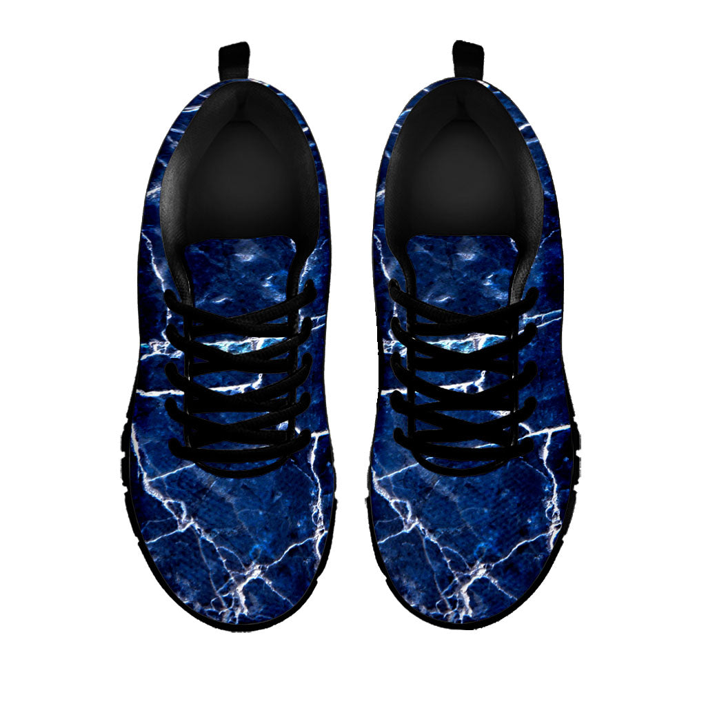 Blue White Marble Print Black Running Shoes
