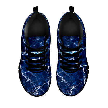 Blue White Marble Print Black Running Shoes