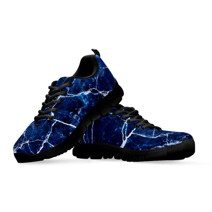 Blue White Marble Print Black Running Shoes