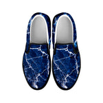 Blue White Marble Print Black Slip On Sneakers