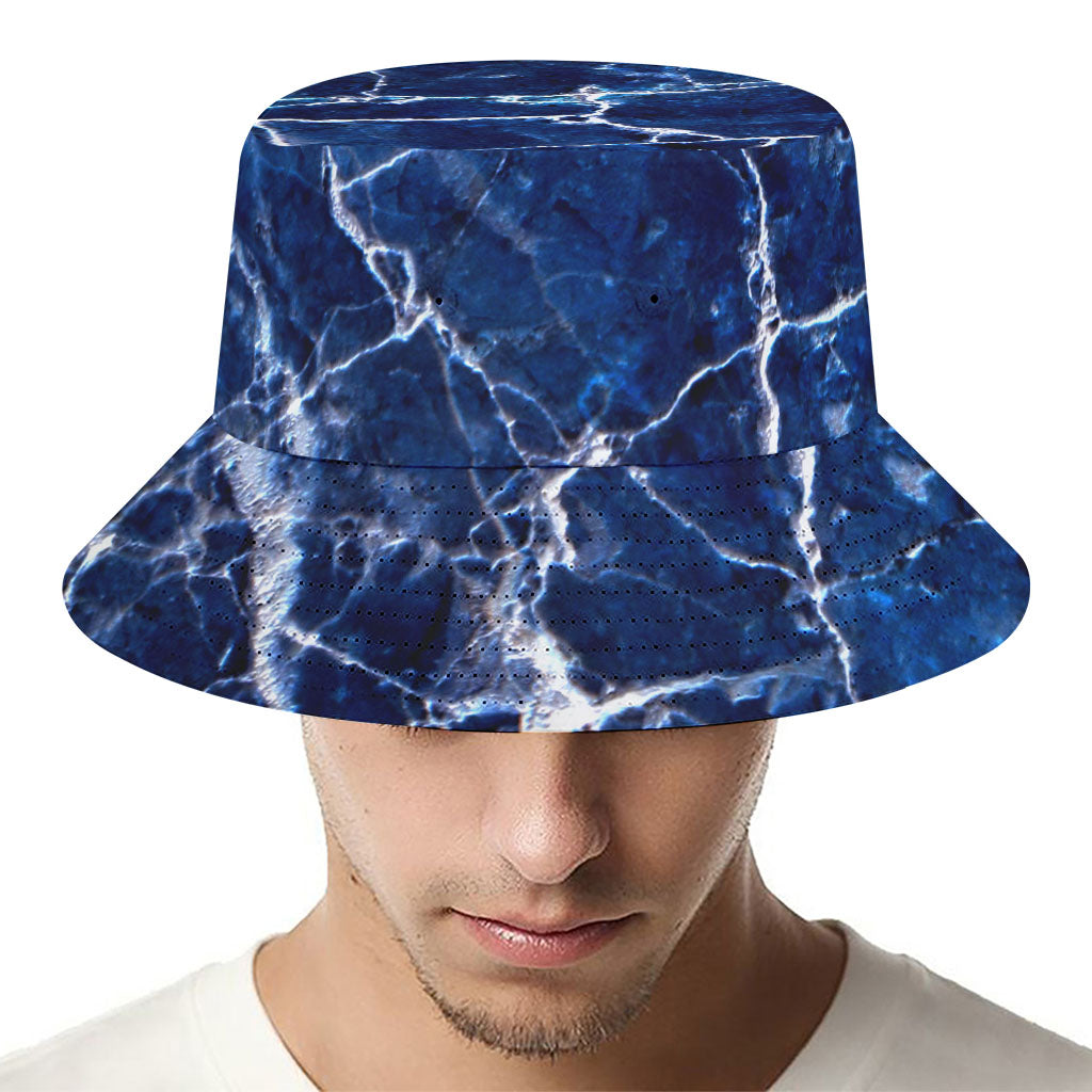 Blue White Marble Print Bucket Hat