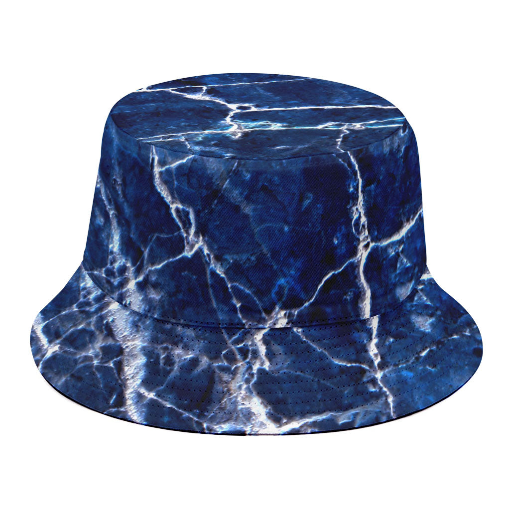 Blue White Marble Print Bucket Hat