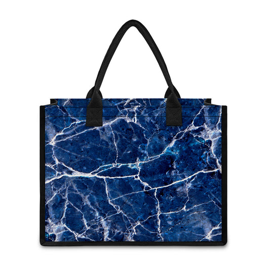 Blue White Marble Print Canvas Tote Bag