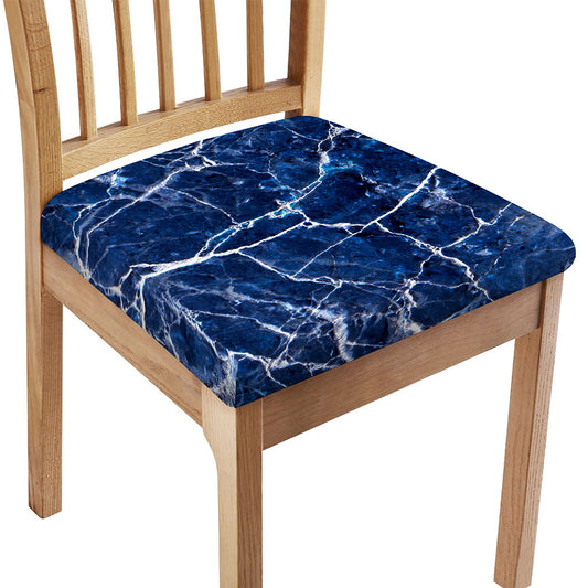 Blue White Marble Print Chair Cushion Cover