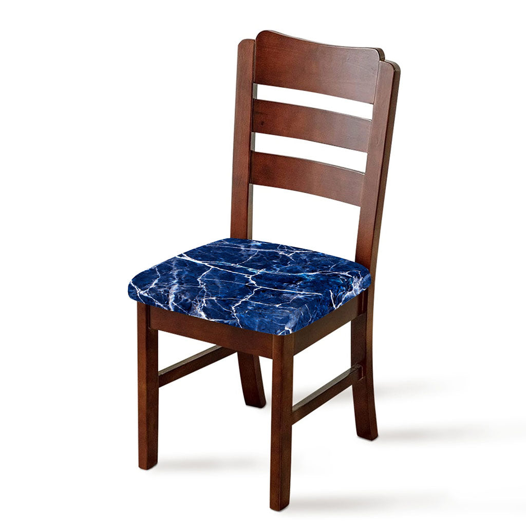 Blue White Marble Print Chair Cushion Cover