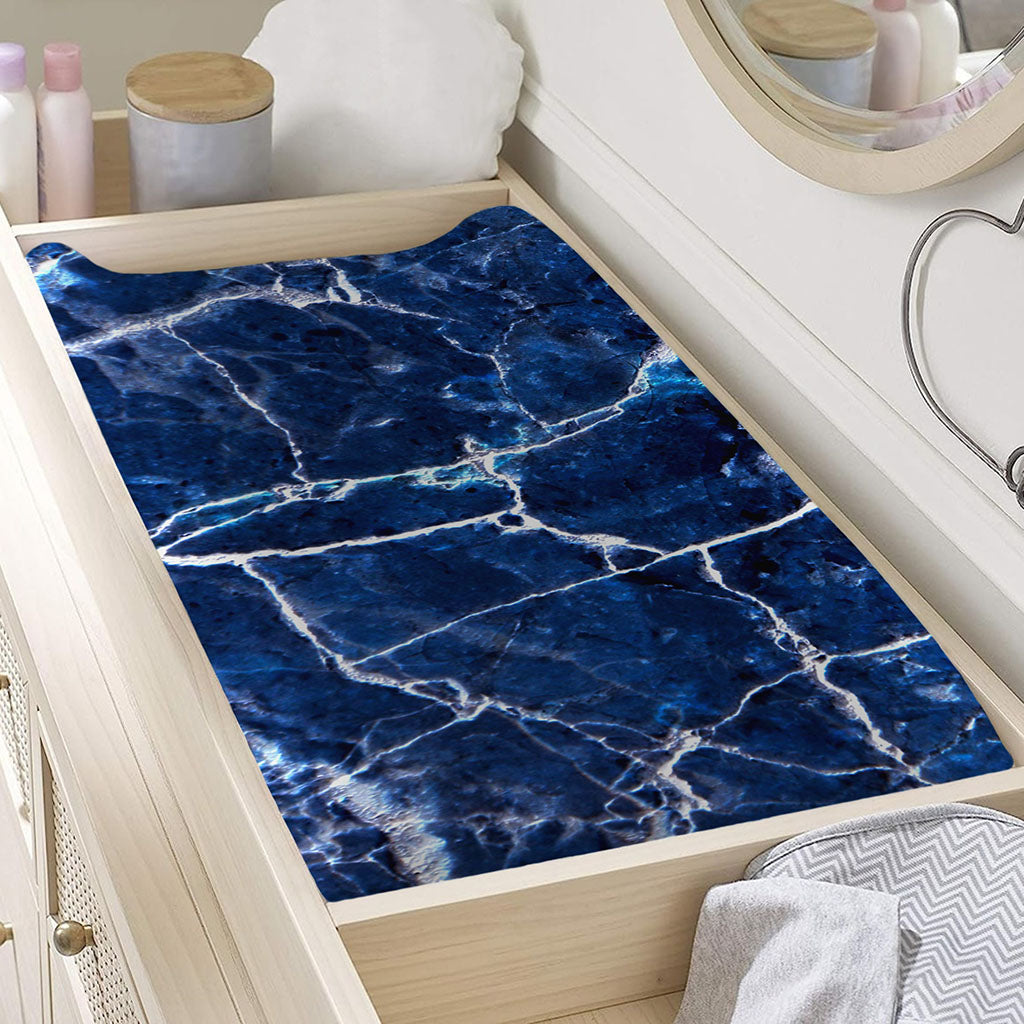 Blue White Marble Print Changing Pad Cover