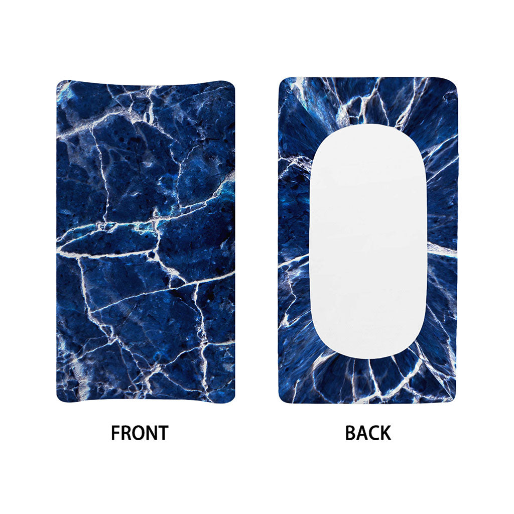 Blue White Marble Print Changing Pad Cover