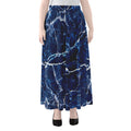 Blue White Marble Print Chiffon Maxi Skirt