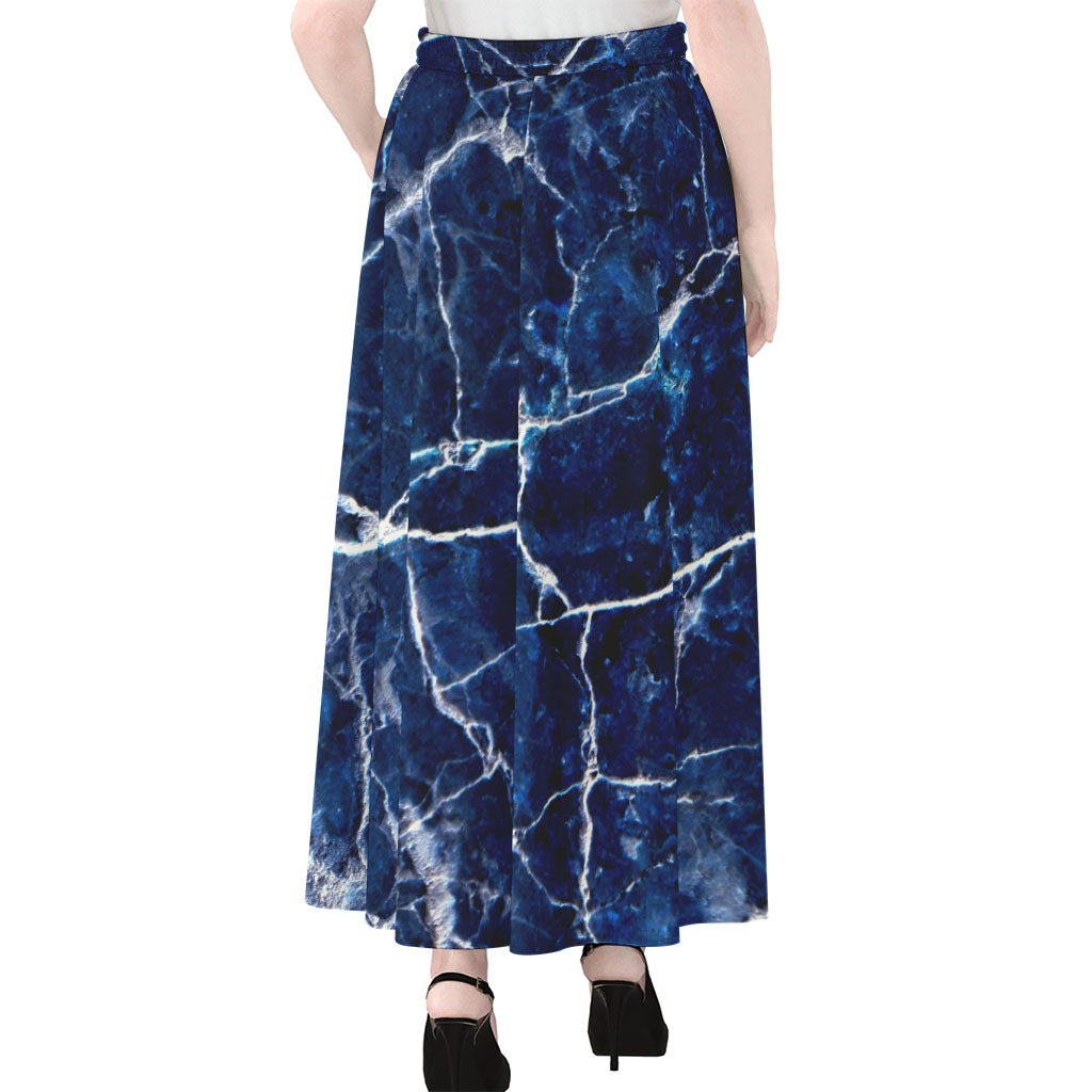 Blue White Marble Print Chiffon Maxi Skirt