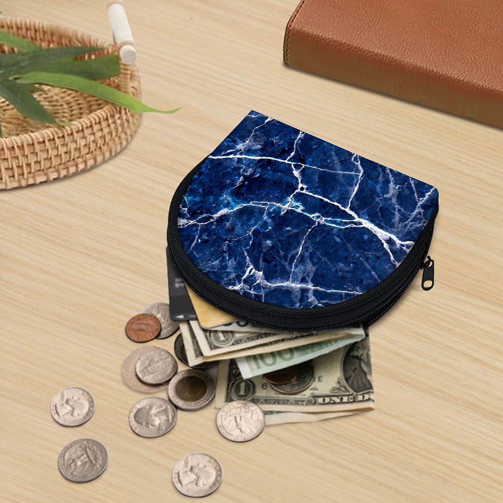 Blue White Marble Print Coin Purse