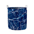 Blue White Marble Print Collapsible Laundry Basket