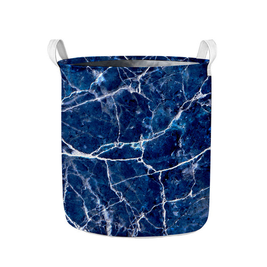 Blue White Marble Print Collapsible Laundry Basket