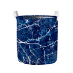 Blue White Marble Print Collapsible Laundry Basket