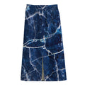 Blue White Marble Print Cotton Front Slit Maxi Skirt