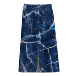 Blue White Marble Print Cotton Front Slit Maxi Skirt