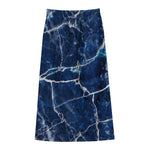 Blue White Marble Print Cotton Front Slit Maxi Skirt