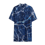 Blue White Marble Print Cotton Hawaiian Shirt