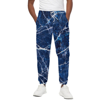 Blue White Marble Print Cotton Pants